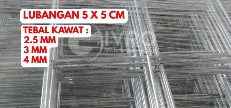 Kawat Ram Mesh Lembaran Galvanis Lubangan 5x5cm Tebal Kawat 2.5mm - 3mm dan 4mm